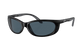 Black sunglasses with dark lenses on a white background