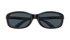 Black sunglasses with dark lenses on a white background