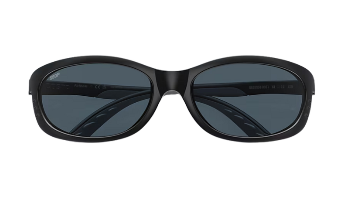 Black sunglasses with dark lenses on a white background