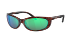 Sunglasses with tortoiseshell frame and green lenses on a white background