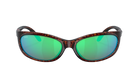 Sunglasses with green lenses and tortoiseshell frame on a white background