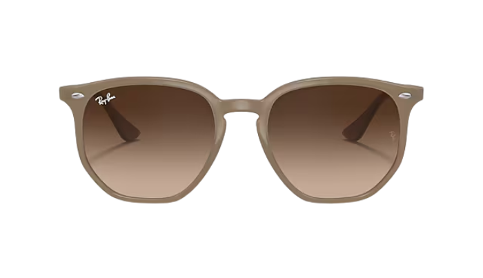 Beige Ray-Ban sunglasses with gradient lenses on a white background