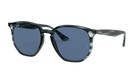 Ray-Ban Sunglasses with a black and blue tortoise frame and blue lenses on a white background
