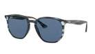 Ray-Ban Sunglasses with a black and blue tortoise frame and blue lenses on a white background