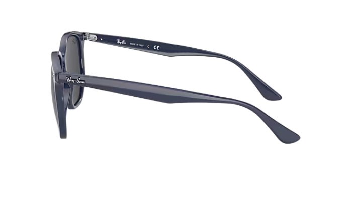 Polished Blue Ray-Ban sunglasses with a white background