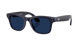 Black sunglasses with blue lenses on a white background