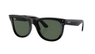 Black sunglasses with green lenses on a white background