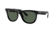 Black sunglasses with green lenses on a white background