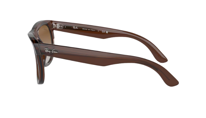 Brown sunglasses with 'Ray-Ban' logo on a white background