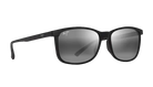 Black sunglasses with reflective lenses on a white background