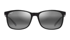 Black sunglasses with reflective lenses on a white background