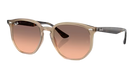 Turtledove framed Ray-Ban sunglasses with pink lenses on a white background