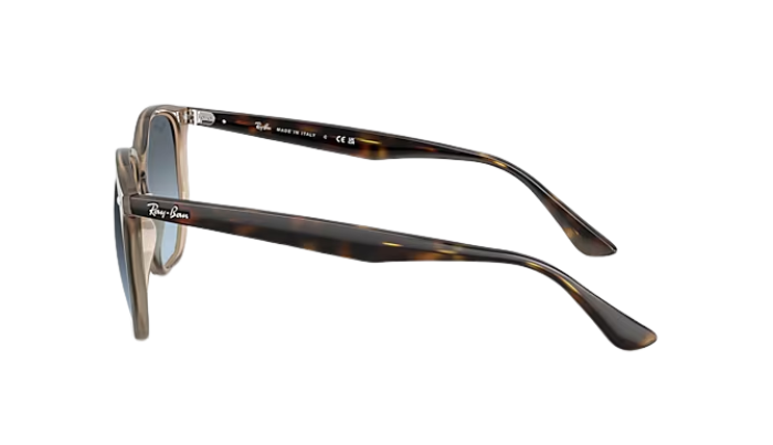 Turtledove framed Ray-Ban sunglasses with blue lenses on a white background