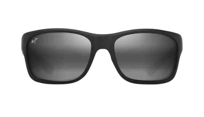 Black sunglasses with gray lenses on a white background