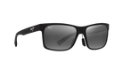 Black sunglasses with a reflective lens on a white background
