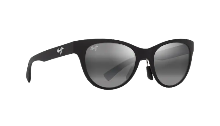 Black sunglasses with a brand logo on a white background