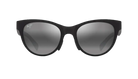 Black sunglasses with reflective lenses on a white background