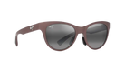 Sunglasses with a maroon frame and dark lenses on a white background