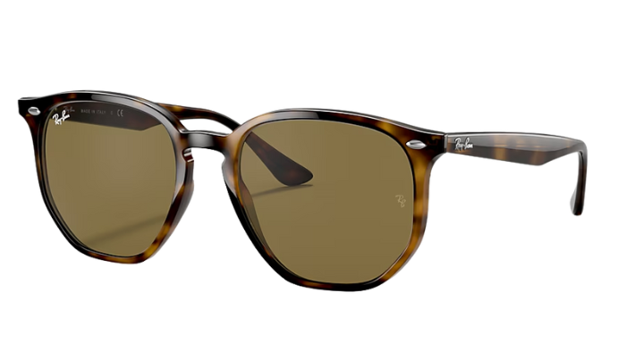 Tortoiseshell Ray-Ban sunglasses with brown lenses on a white background