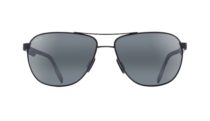 Maui Jim Castles Aviator Sunglasses with a metallic frame and reflective lenses on a white background