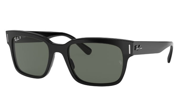 Black Ray-Ban sunglasses with Ray-Ban logo on a white background