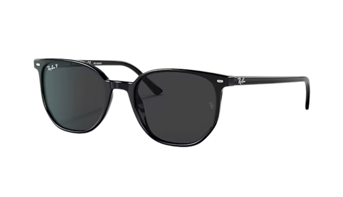 Black Ray-Ban sunglasses with a white background