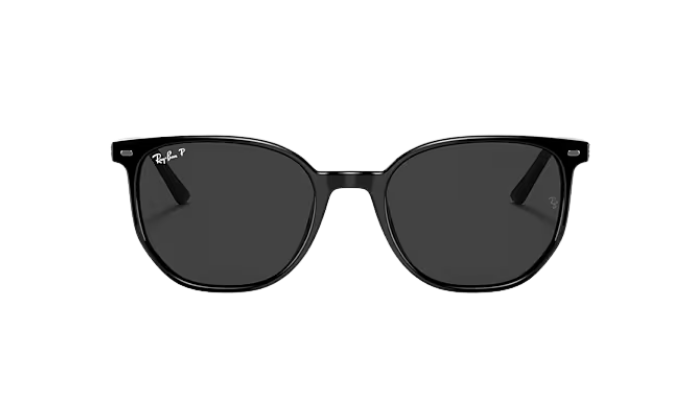 Black Ray-Ban sunglasses with a white background