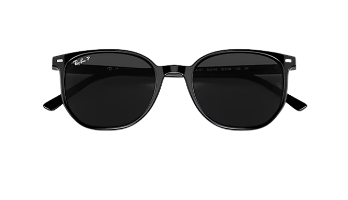 Black Ray-Ban sunglasses with a white background