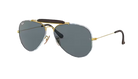 Aviator Ray-Ban sunglasses with denim gold frame and dark lenses on a white background