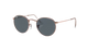 Round Ray-Ban sunglasses with rose gold frame and dark lenses on a white background