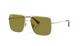Gold-framed sunglasses with green lenses on a white background