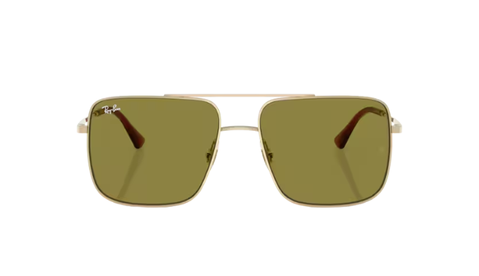 Gold-framed sunglasses with brown lenses on a white background
