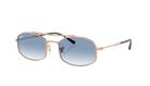 Sunglasses with gold frame and blue gradient lenses on a white background