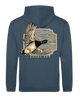Blue hoodie with a duck graphic and 'Local Boy' text on the back