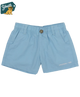 Light blue shorts with a brand logo on a white background
