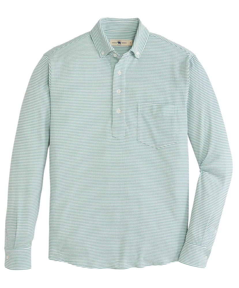 Green and white striped Onward Reserve Drift shirt on a white background