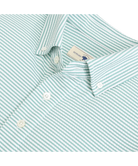Green and white seersucker striped Onward Reserve Drift shirt on a white background