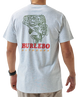 Gray Burlebo t-shirt with a largemouth bass graphic and 'Burlebo Outdoors' text on the back, worn by a person.