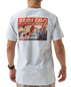 Gray t-shirt with Burlebo graphic design on the back, worn by a person.
