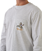 Gray long-sleeve shirt with a MALLARD DUCK design and 'BURLEBO' text on a white background