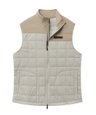 Two-tone quilted vest with beige and gray color scheme on a white background