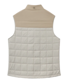 Beige and white quilted vest on a white background