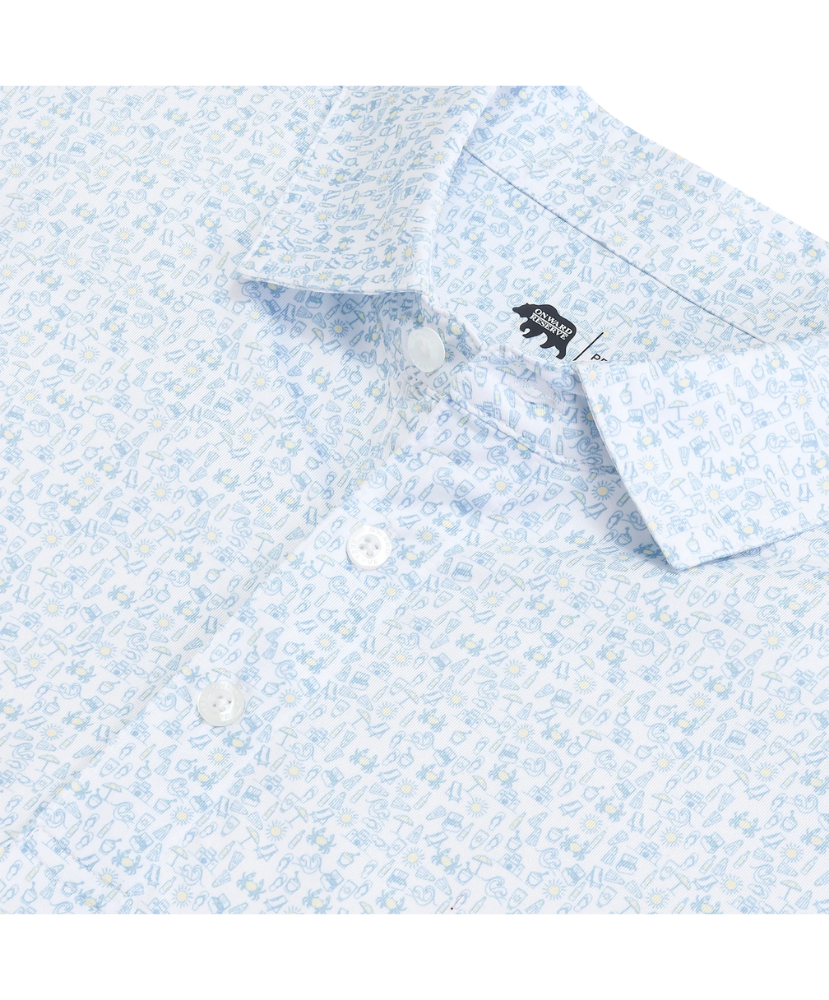 Light blue ONWARD RESERVE patterned shirt with a brand logo on a white background