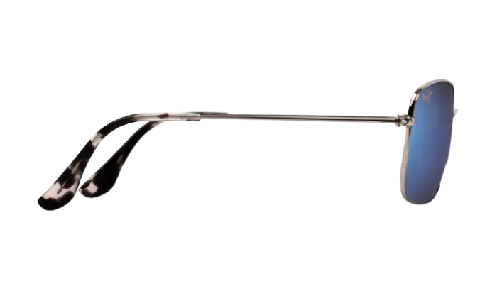 Maui Jim polarized Sunglasses with blue reflective lenses on a white background