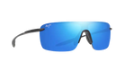 Sunglasses with blue reflective lenses on a white background