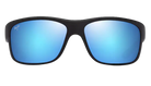 Black Maui Jim sunglasses with blue reflective polarized lenses on a white background