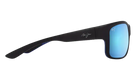 Black Maui Jim sunglasses with blue reflective polarized lenses on a white background