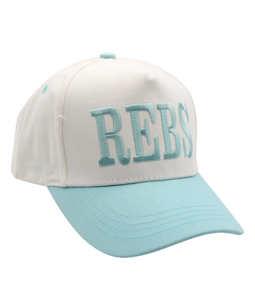 Cap with 'REBS' text on a white background