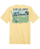 Yellow t-shirt with a golf graphic and 'Local Boy Outfitters' text on a white background