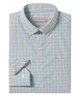 Green checkered dress shirt with a collar tag on a white background